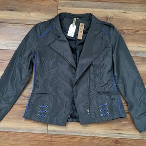 NWT 209 Gray Moto Jacket with blue trim.